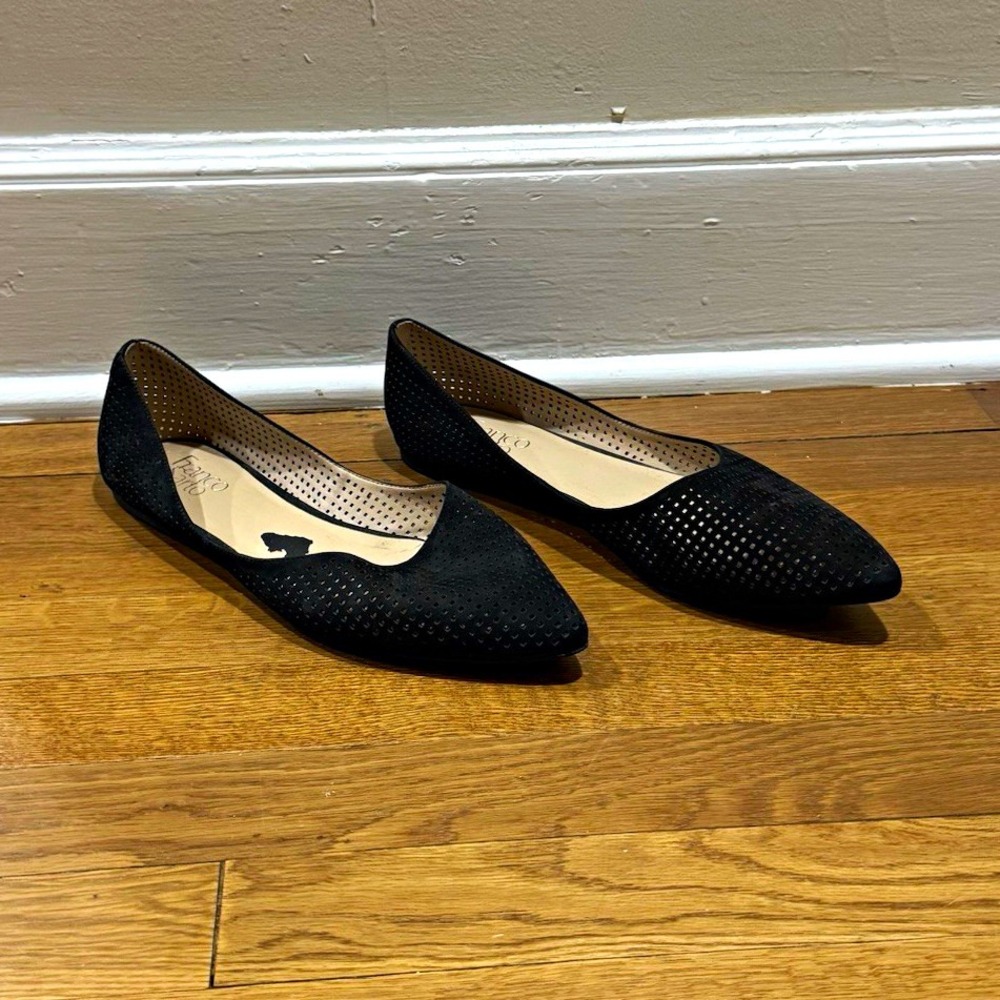 Franco Sarto Black Perforated Pointed Toe Casual Slip-On Flats Womens Sz 10